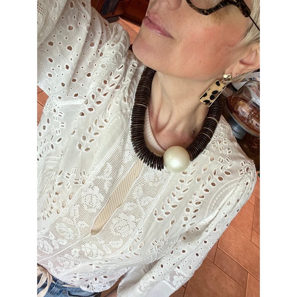 BOUTIQUE Coconut Shell with Faux Pearl Necklace